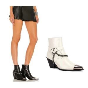 Dundas x Revolve Gigi Bootie Leather Chain Moto Western in Bone White